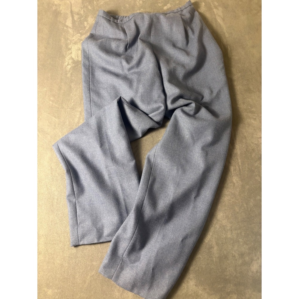 100% Virgin Wool High Waisted Pleated Trousers Blue Size 12 Vintage